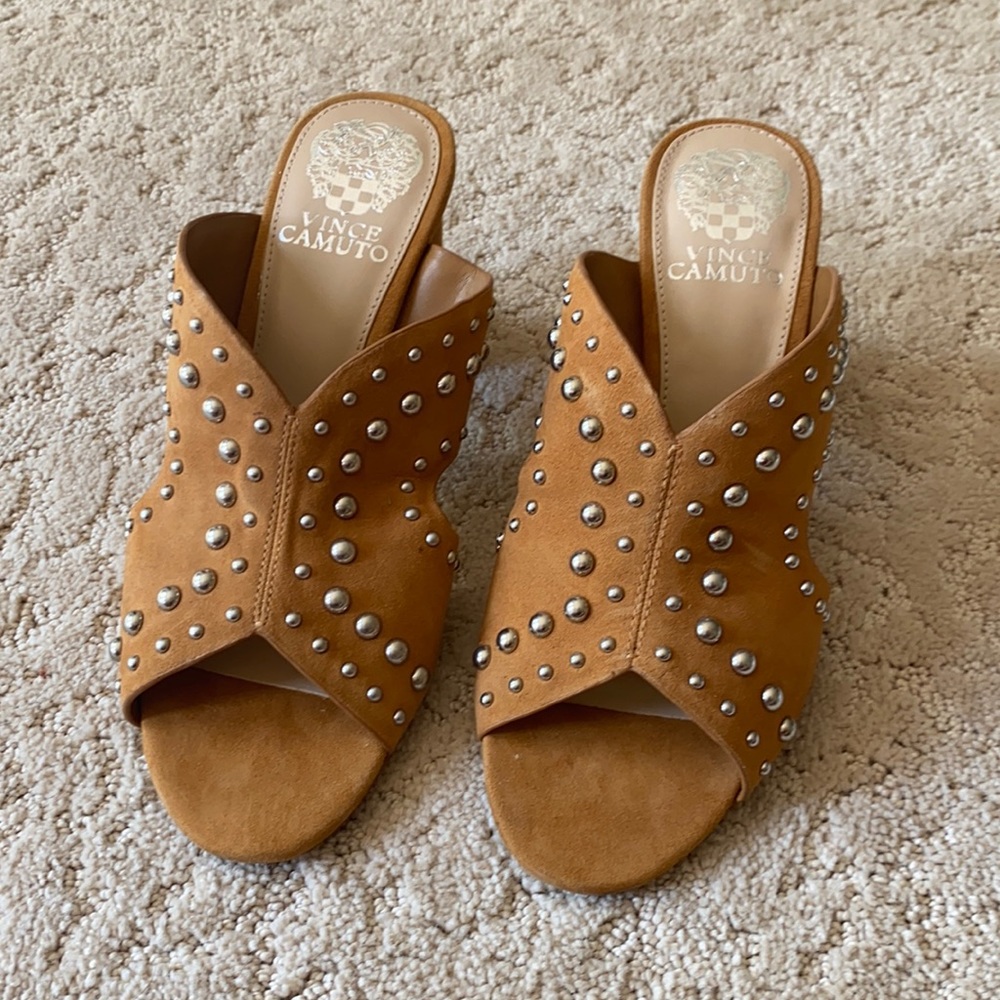 Vince Camuto Tan studded block heal sandals